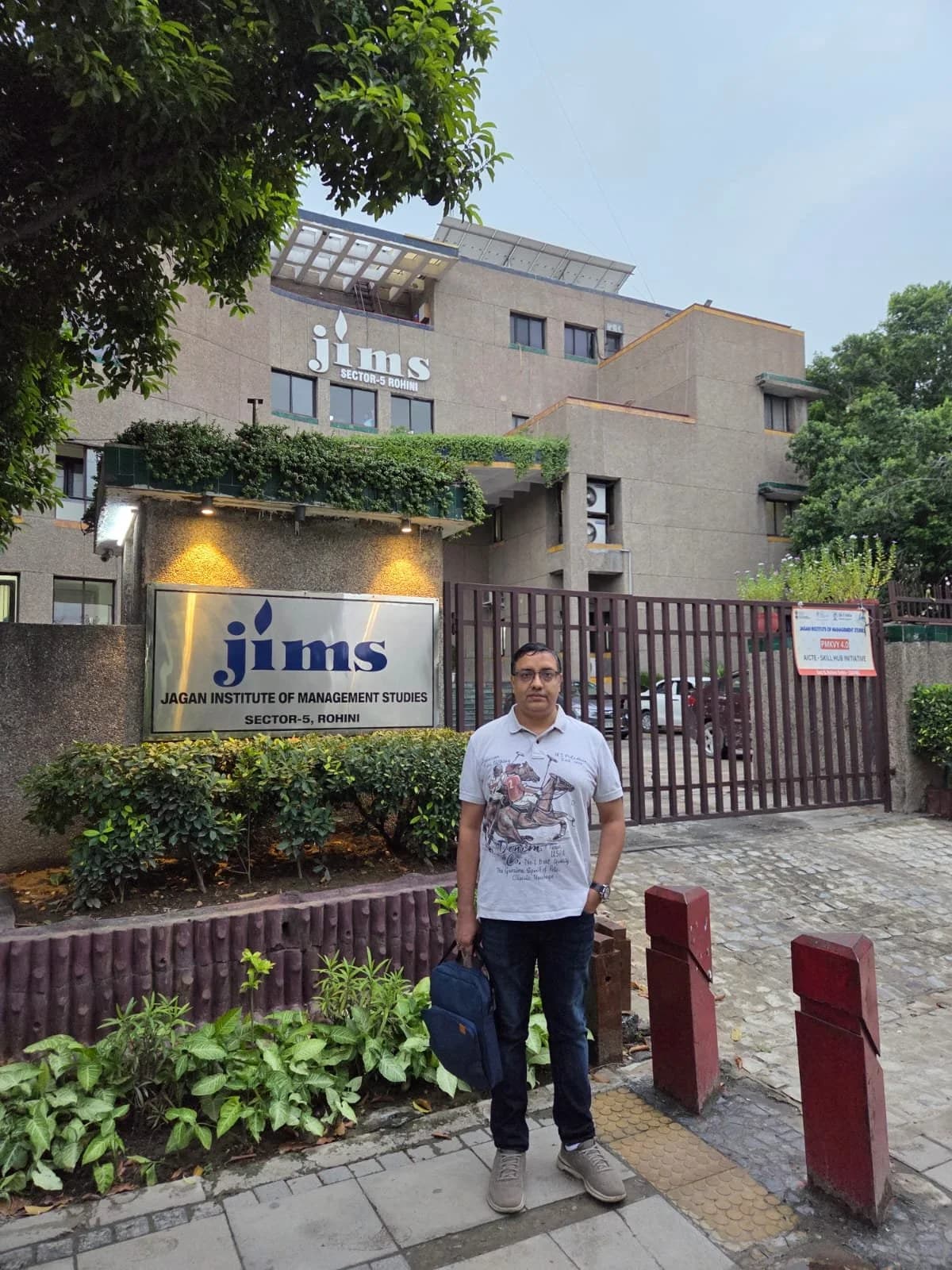 The exterior of a building where Academy of Retail Excellence sessions are held. Sign visible in the photograph: JIMS — Jagan Institute of Management Studies, Sector-5, Rohini.