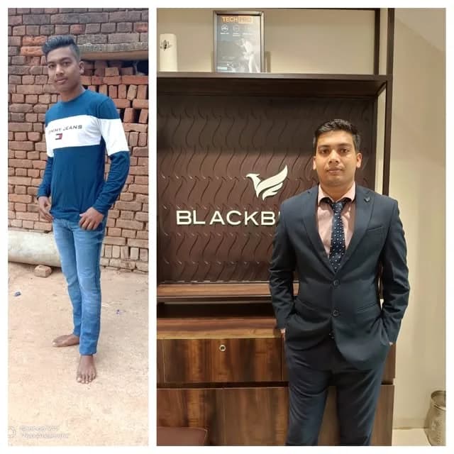 A student's own before-and-after photographs, supplied to AORE as a single side-by-side image
