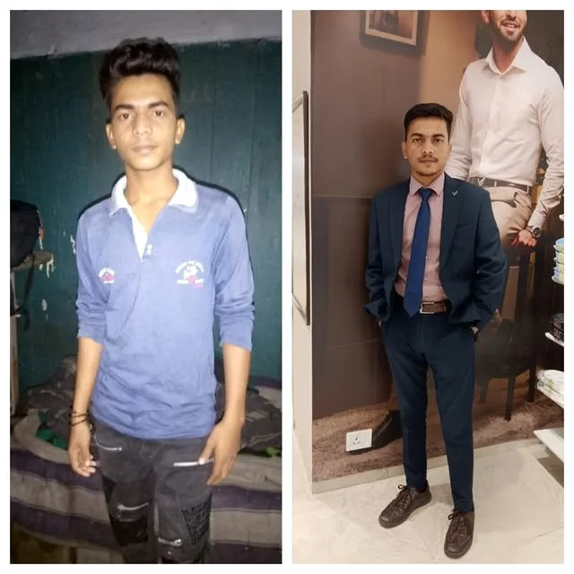 A student's own before-and-after photographs, supplied to AORE as a single side-by-side image